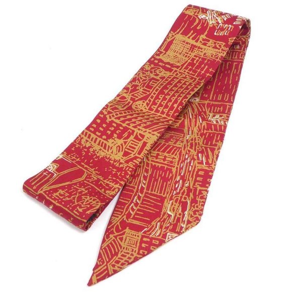 Auth HERMES Twilly Ribbon Scarf Red Silk - Picture 9 of 16
